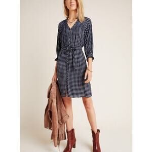 Anthropologie Maeve Sara Navy & White Smock Shirt Dress, Size Large